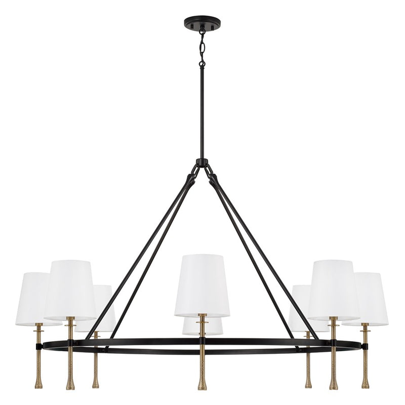 Capital Lighting Hollis 8Lt Chandelier, Black/Gold/White Fabric
