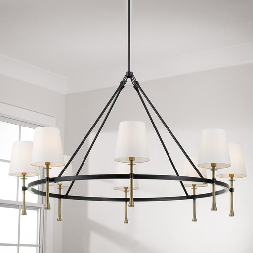 Capital Lighting Hollis 8Lt Chandelier, Black/Gold/White Fabric
