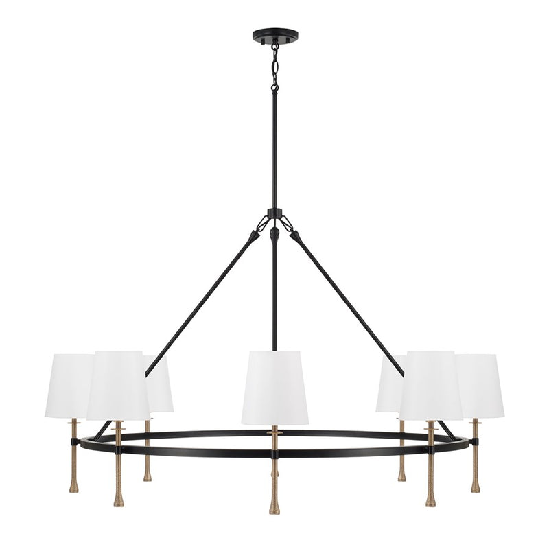 Capital Lighting Hollis 8Lt Chandelier, Black/Gold/White Fabric