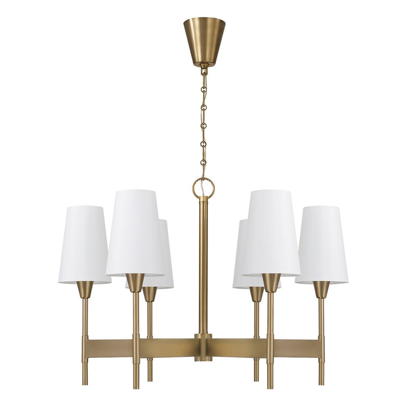 Capital Lighting Leland 6Lt Chandelier, Aged Brass/White Fabric