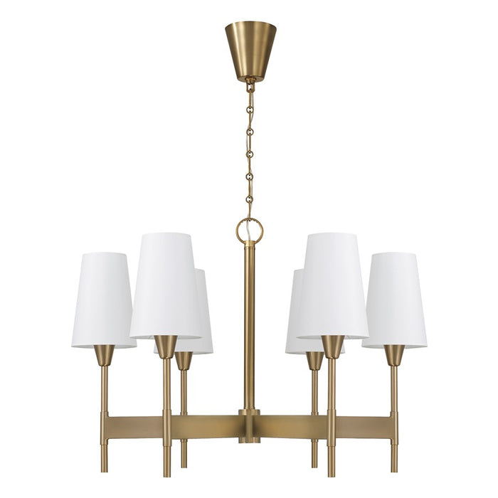 Capital Lighting Leland 6Lt Chandelier, Aged Brass/White Fabric - 460861AD-718