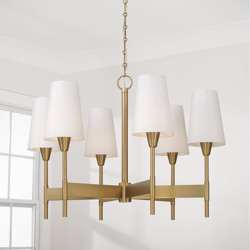Capital Lighting Leland 6Lt Chandelier, Aged Brass/White Fabric
