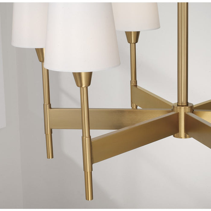 Capital Lighting Leland 6Lt Chandelier, Aged Brass/White Fabric