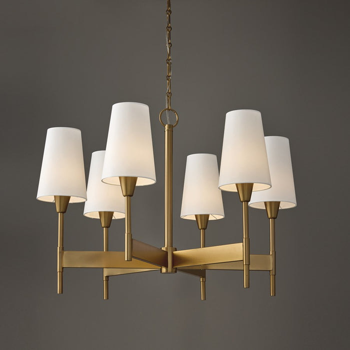 Capital Lighting Leland 6Lt Chandelier, Aged Brass/White Fabric