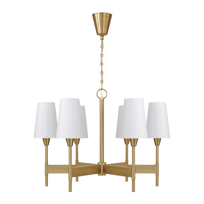 Capital Lighting Leland 6Lt Chandelier, Aged Brass/White Fabric
