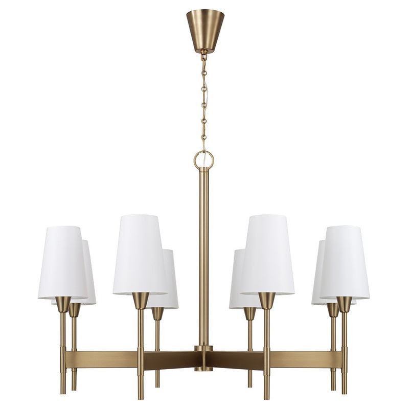 Capital Lighting Leland 8Lt Chandelier, Aged Brass/White Fabric