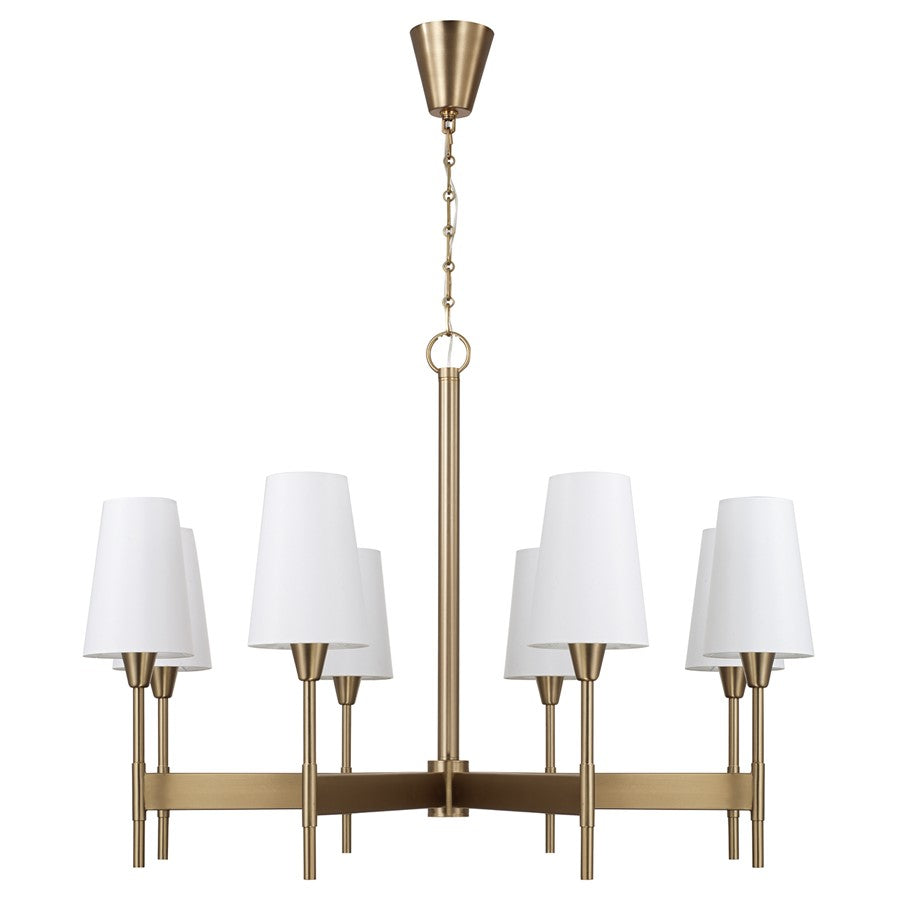 Capital Lighting Leland 8Lt Chandelier, Aged Brass/White Fabric - 460881AD-718