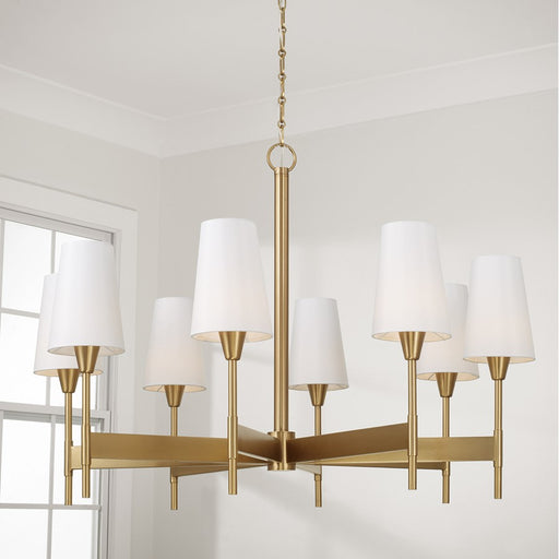 Capital Lighting Leland 8Lt Chandelier, Aged Brass/White Fabric