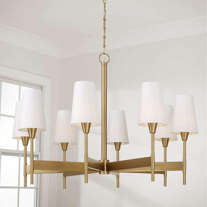 Capital Lighting Leland 8Lt Chandelier, Aged Brass/White Fabric