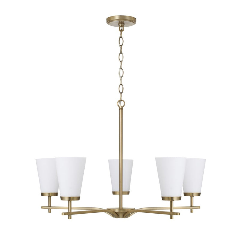 Homeplace Lighting Drake 5Lt Chandelier, Aged Brass/White Glass