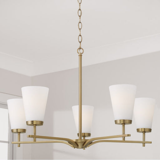 Homeplace Lighting Drake 5Lt Chandelier, Aged Brass/White Glass