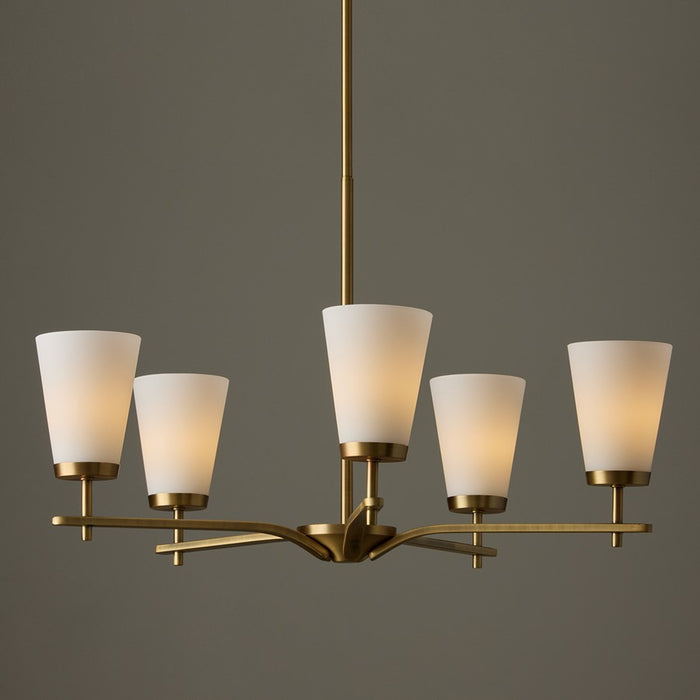 Homeplace Lighting Drake 5Lt Chandelier, Aged Brass/White Glass