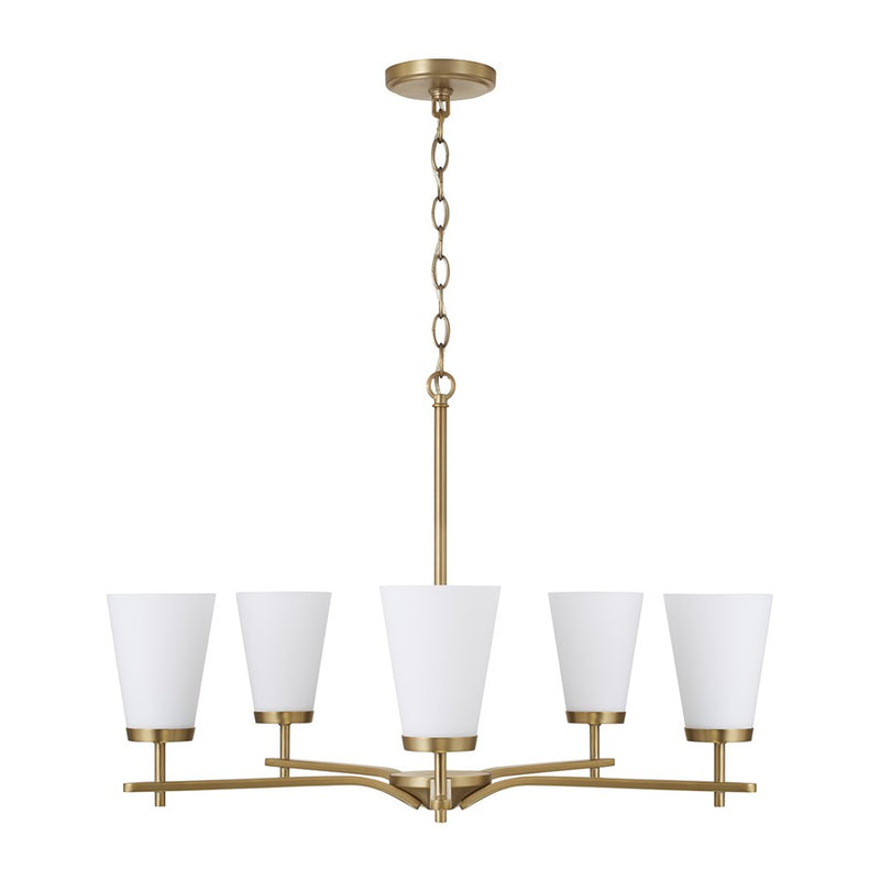 Homeplace Lighting Drake 5Lt Chandelier, Aged Brass/White Glass