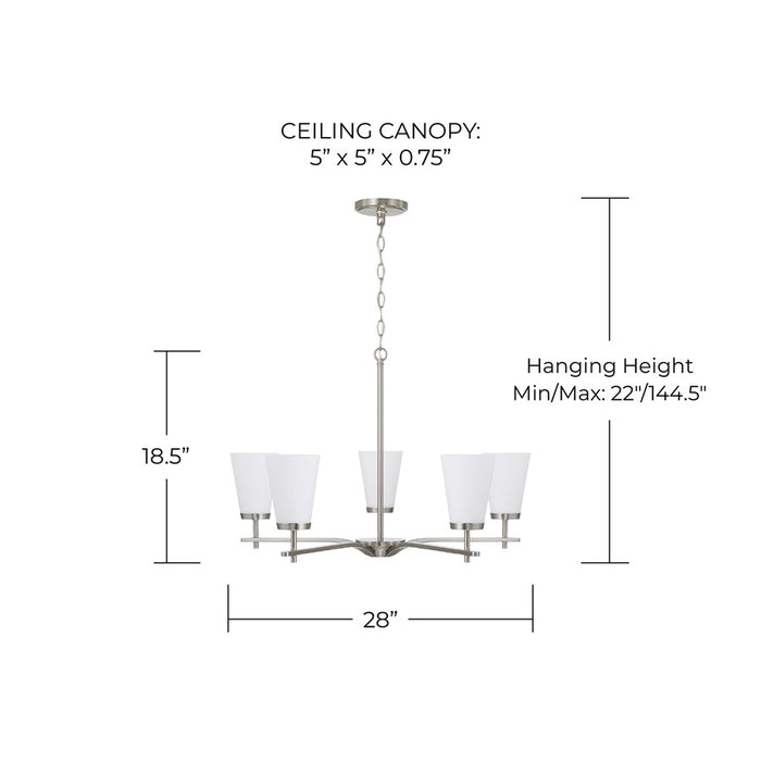 Homeplace Lighting Drake 5Lt Chandelier, Nickel/Soft White Glass