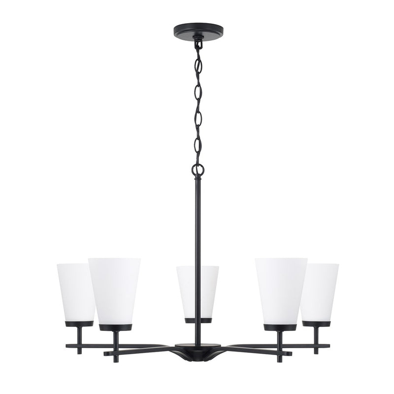 Homeplace Lighting Drake 5Lt Chandelier, Black/Soft White Glass