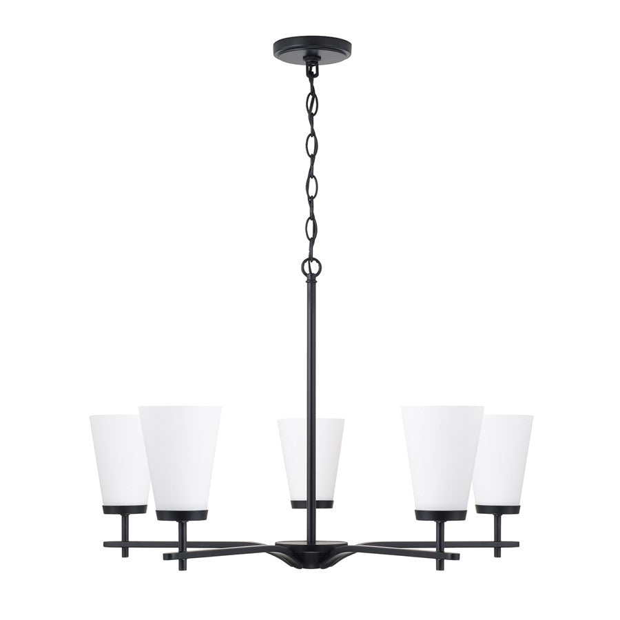 Homeplace Lighting Drake 5Lt Chandelier, Black/Soft White Glass - 461051MB-660