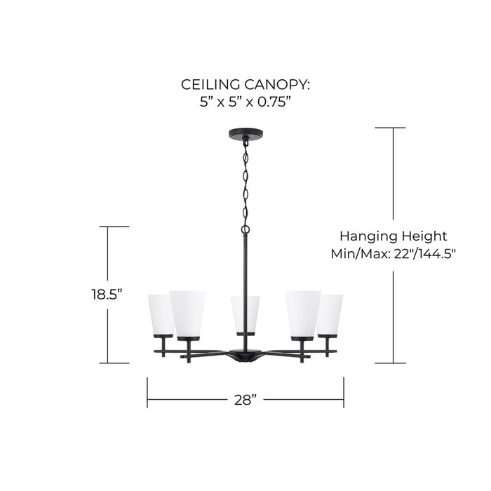 Homeplace Lighting Drake 5Lt Chandelier, Black/Soft White Glass