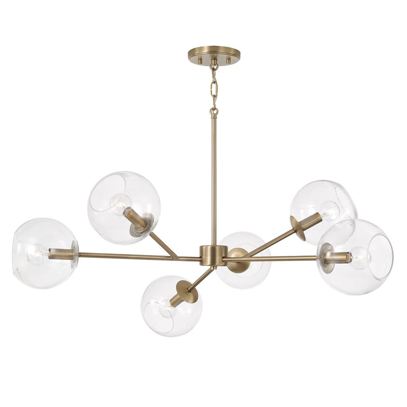 Capital Lighting Atlas 6 Light Chandelier, Aged Brass/Clear Glass