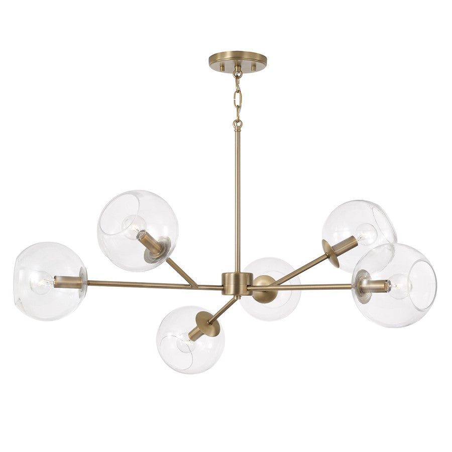 Capital Lighting Atlas 6 Light Chandelier, Aged Brass/Clear Glass - 461561AD-661