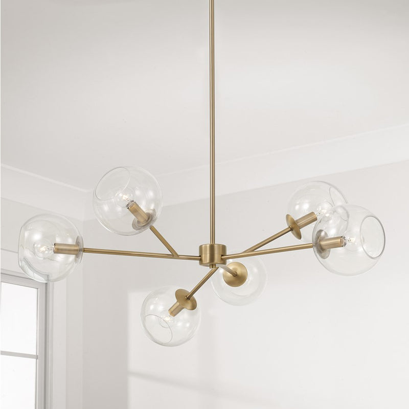 Capital Lighting Atlas 6 Light Chandelier, Aged Brass/Clear Glass