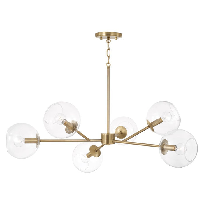 Capital Lighting Atlas 6 Light Chandelier, Aged Brass/Clear Glass