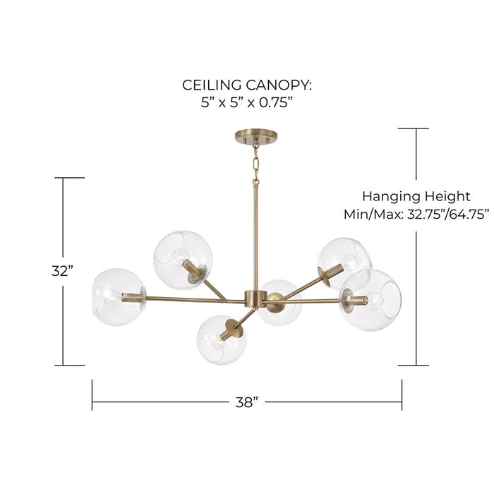Capital Lighting Atlas 6 Light Chandelier, Aged Brass/Clear Glass