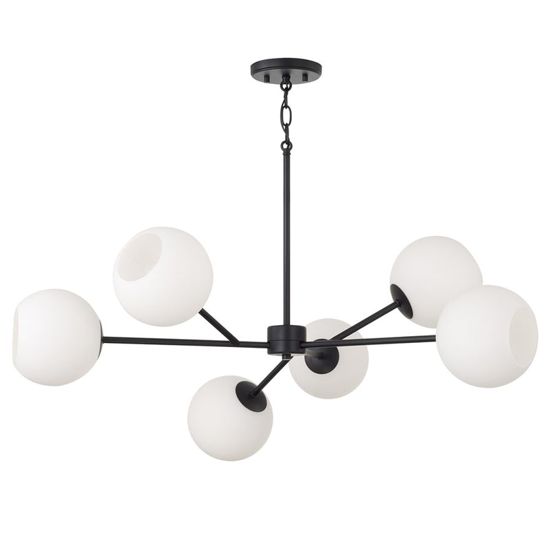 Capital Lighting Atlas 6Lt Chandelier, Black/Soft White Glass