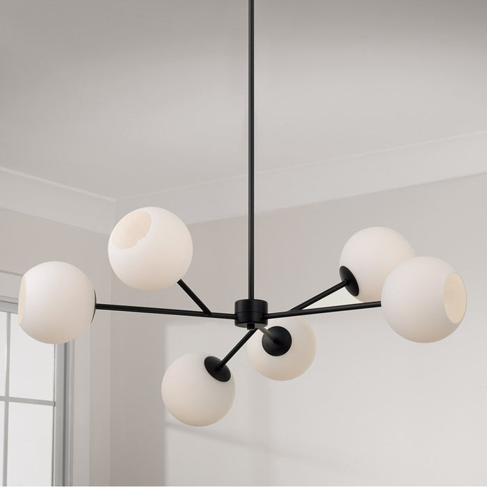 Capital Lighting Atlas 6Lt Chandelier, Black/Soft White Glass