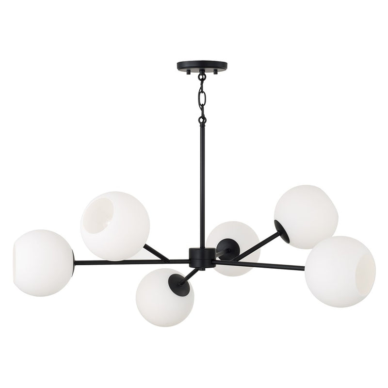 Capital Lighting Atlas 6Lt Chandelier, Black/Soft White Glass