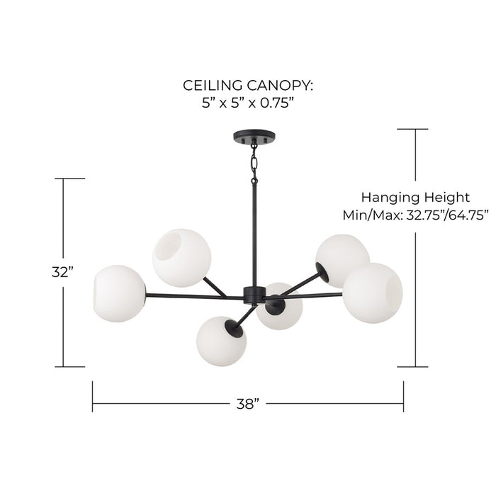 Capital Lighting Atlas 6Lt Chandelier, Black/Soft White Glass