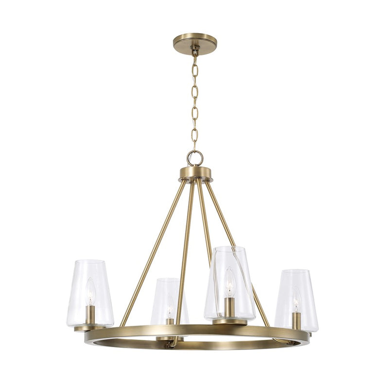 Homeplace Lighting Aaron 4Lt Chandelier, Aged Brass/Clear Glass