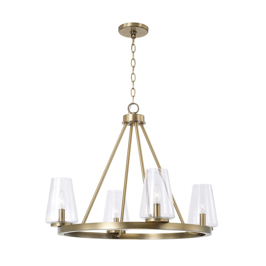 Homeplace Lighting Aaron 4Lt Chandelier, Aged Brass/Clear Glass - 461941AD-662
