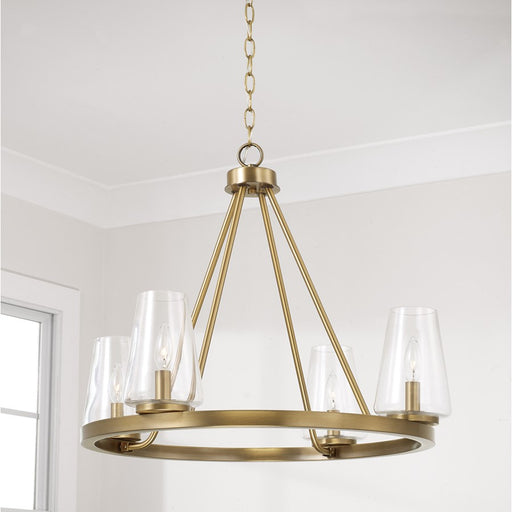 Homeplace Lighting Aaron 4Lt Chandelier, Aged Brass/Clear Glass
