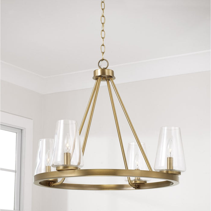 Homeplace Lighting Aaron 4Lt Chandelier, Aged Brass/Clear Glass