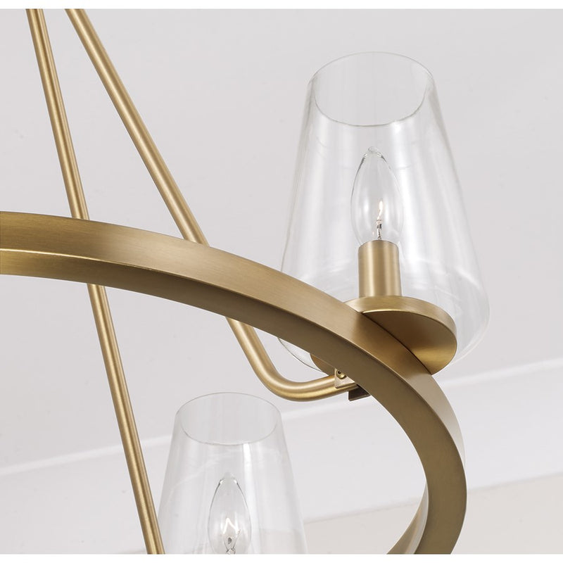 Homeplace Lighting Aaron 4Lt Chandelier, Aged Brass/Clear Glass