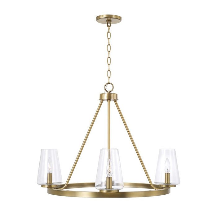 Homeplace Lighting Aaron 4Lt Chandelier, Aged Brass/Clear Glass