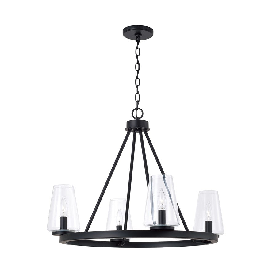 Homeplace Lighting Aaron 4Lt Chandelier, Matte Black/Clear Glass