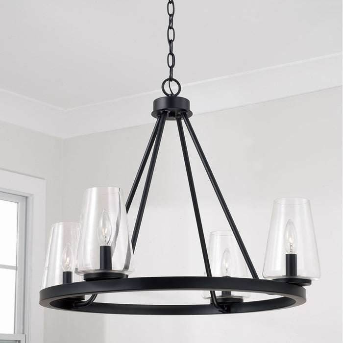 Homeplace Lighting Aaron 4Lt Chandelier, Matte Black/Clear Glass