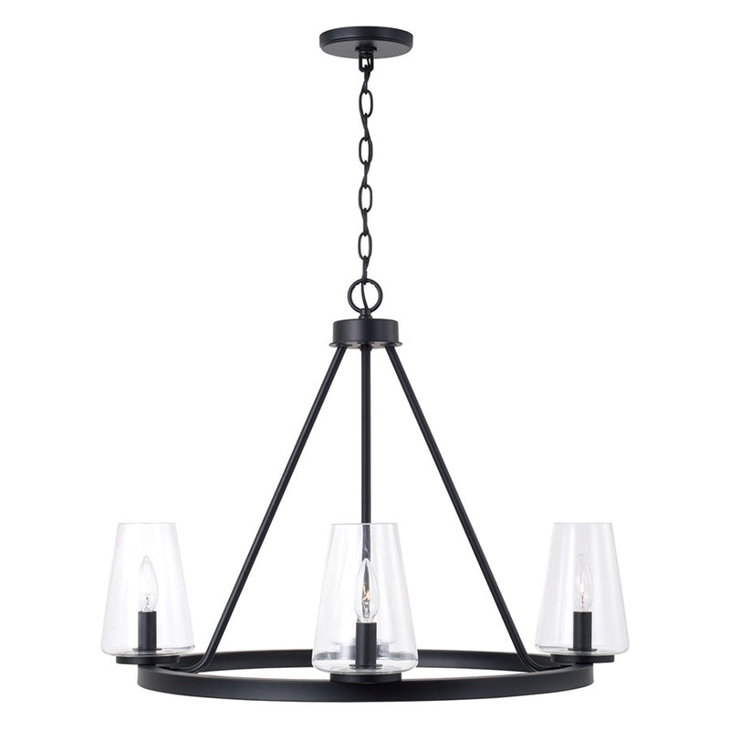 Homeplace Lighting Aaron 4Lt Chandelier, Matte Black/Clear Glass