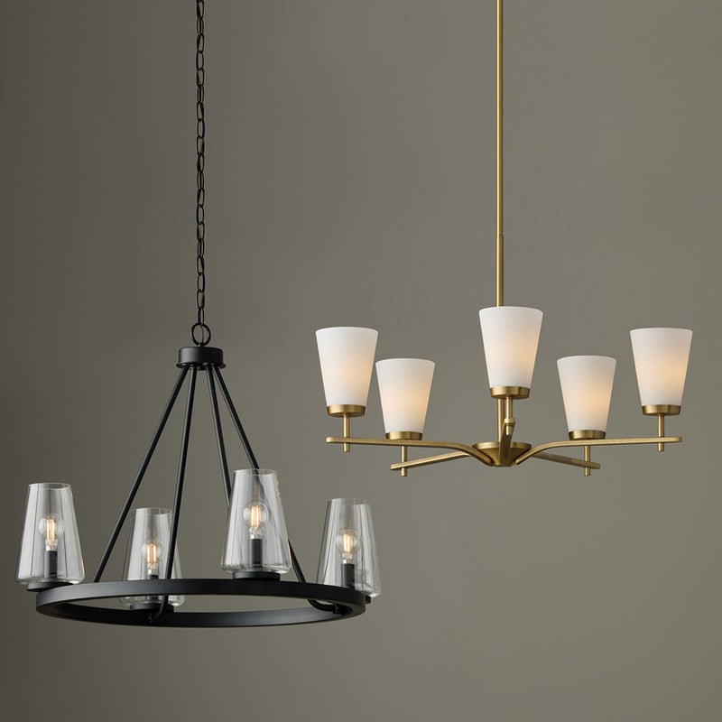 Homeplace Lighting Aaron 4Lt Chandelier, Matte Black/Clear Glass