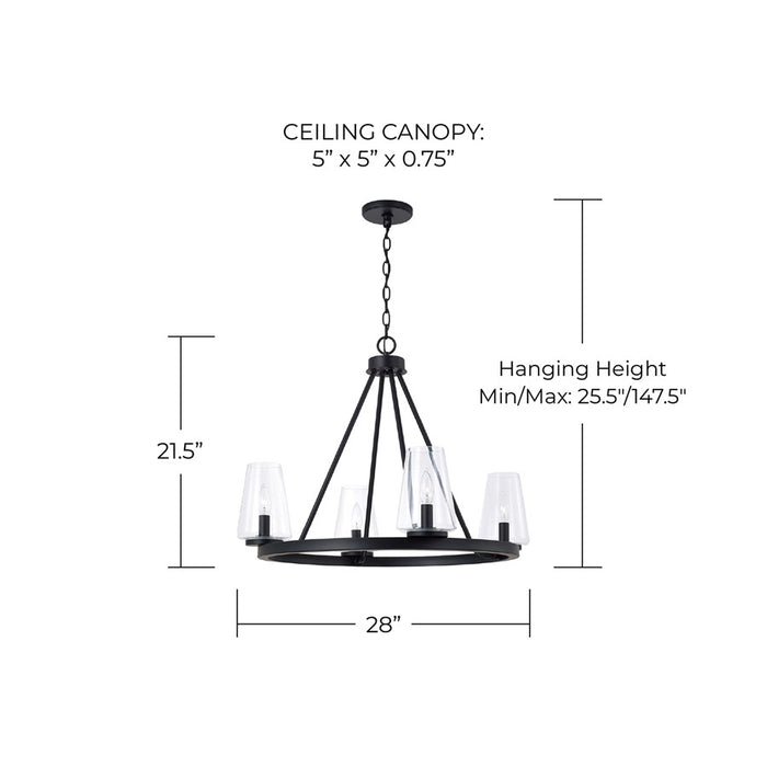 Homeplace Lighting Aaron 4Lt Chandelier, Matte Black/Clear Glass