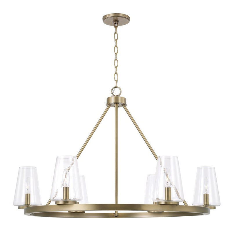Homeplace Lighting Aaron 6Lt Chandelier, Aged Brass/Clear Glass