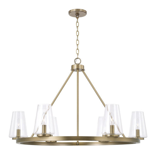 Homeplace Lighting Aaron 6Lt Chandelier, Aged Brass/Clear Glass - 461961AD-662
