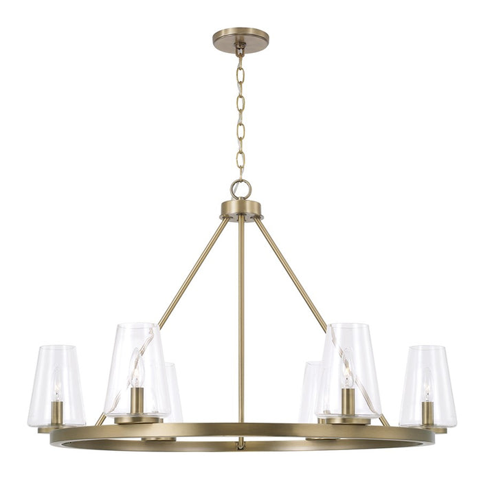 Homeplace Lighting Aaron 6Lt Chandelier, Aged Brass/Clear Glass - 461961AD-662