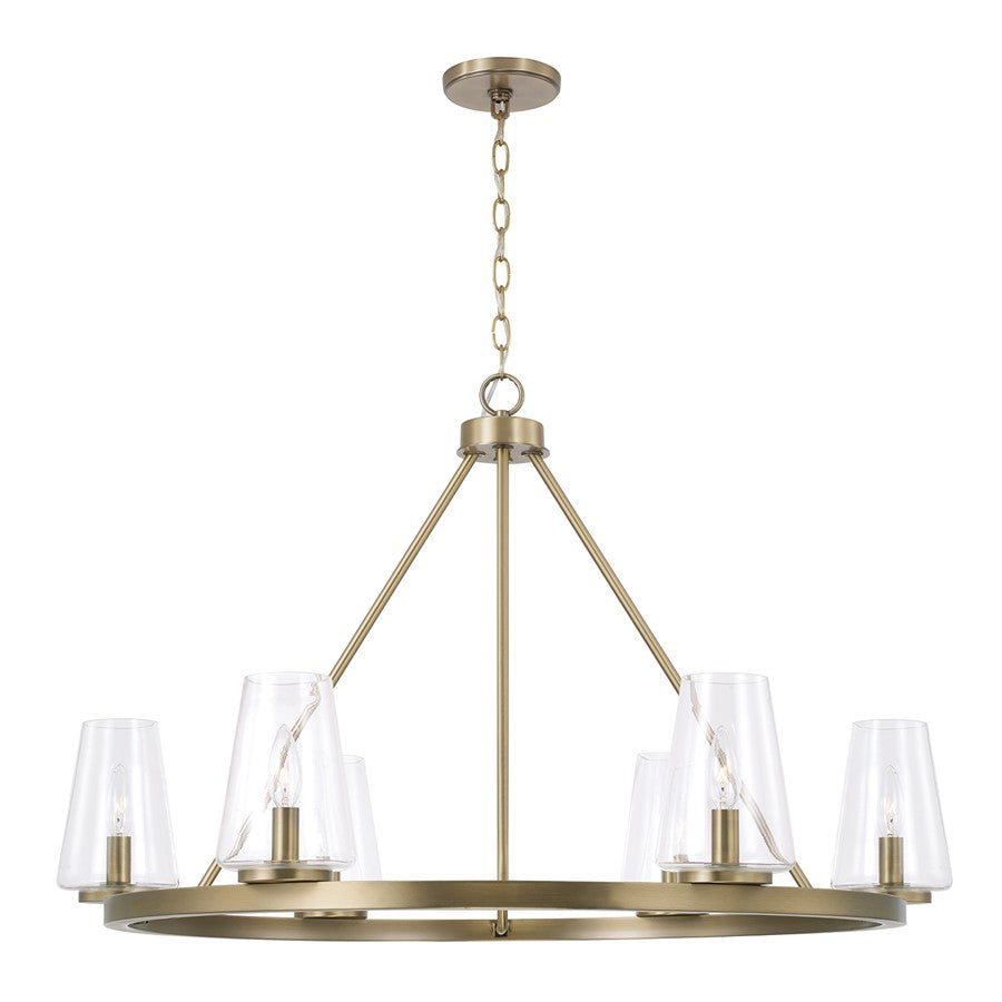 Homeplace Lighting Aaron 6Lt Chandelier, Aged Brass/Clear Glass - 461961AD-662