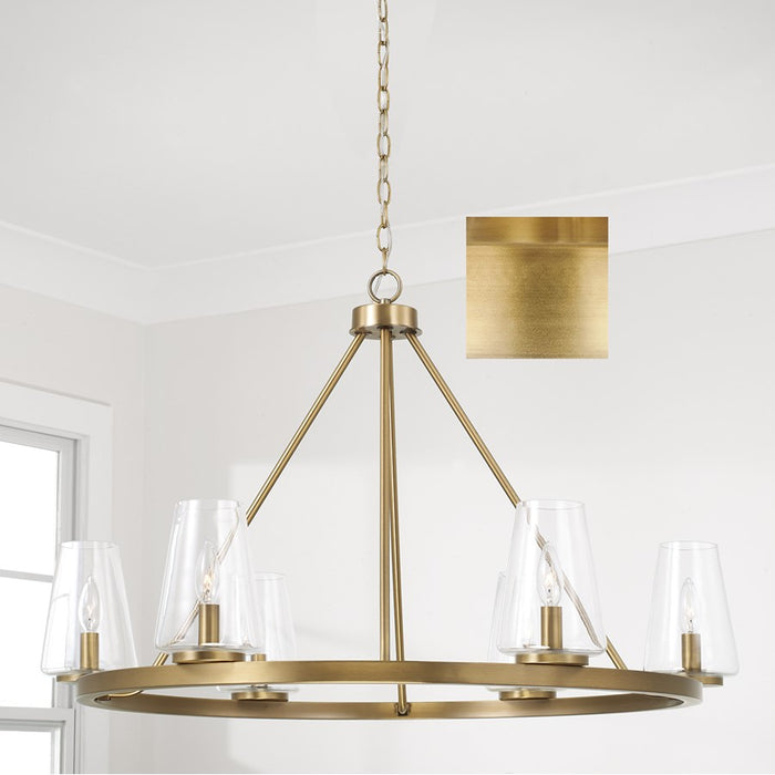 Homeplace Lighting Aaron 6Lt Chandelier, Aged Brass/Clear Glass