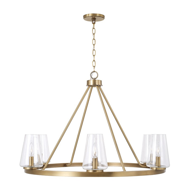 Homeplace Lighting Aaron 6Lt Chandelier, Aged Brass/Clear Glass