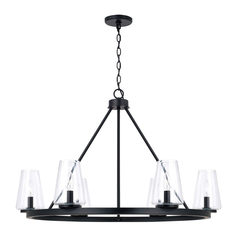 Homeplace Lighting Aaron 6Lt Chandelier, Matte Black/Clear Glass