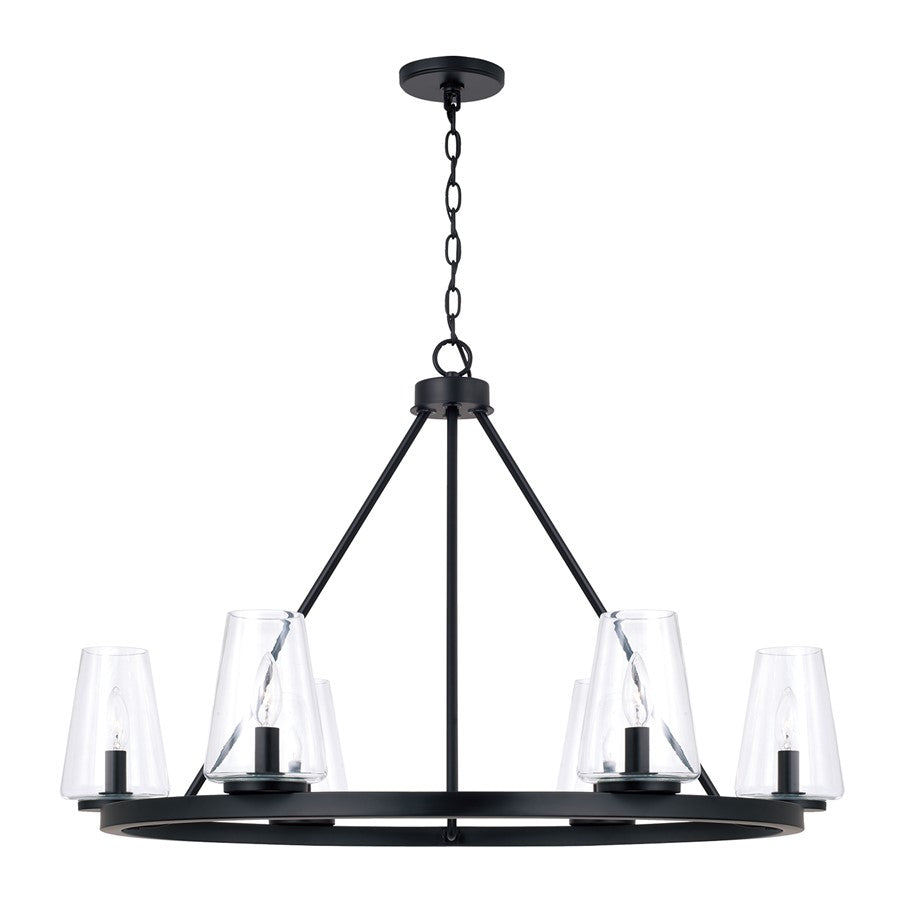 Homeplace Lighting Aaron 6Lt Chandelier, Matte Black/Clear Glass - 461961MB-662