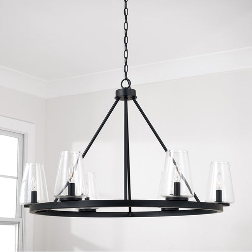 Homeplace Lighting Aaron 6Lt Chandelier, Matte Black/Clear Glass